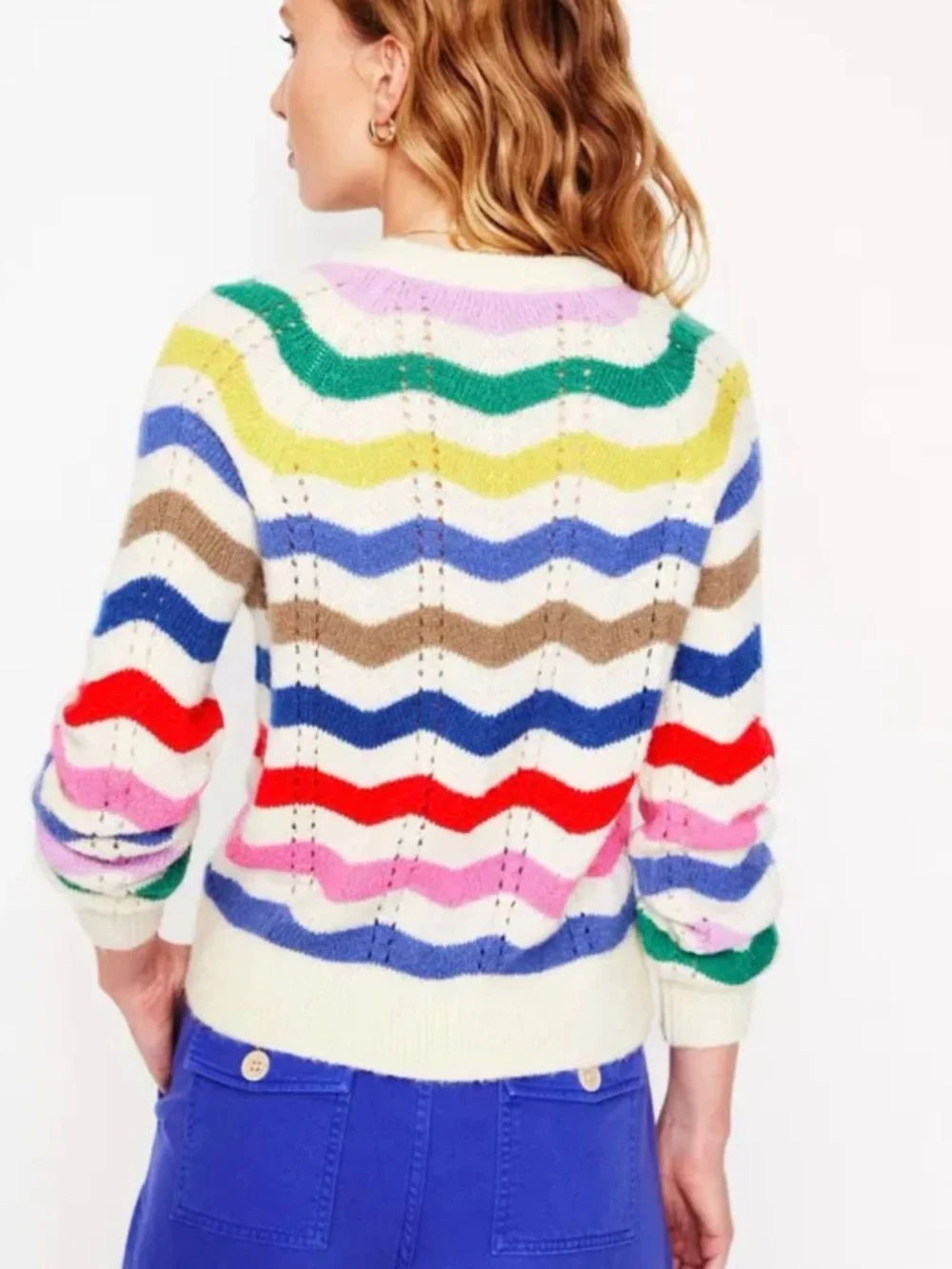 BODEN Alice Fluffy Wavy Stripe Raglan Sleeve Sweater - Picture 2 of 5